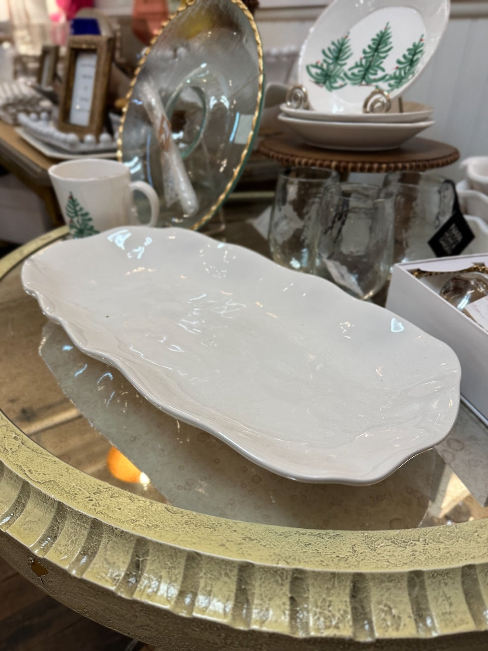 Large White Oval Ceramic Tray