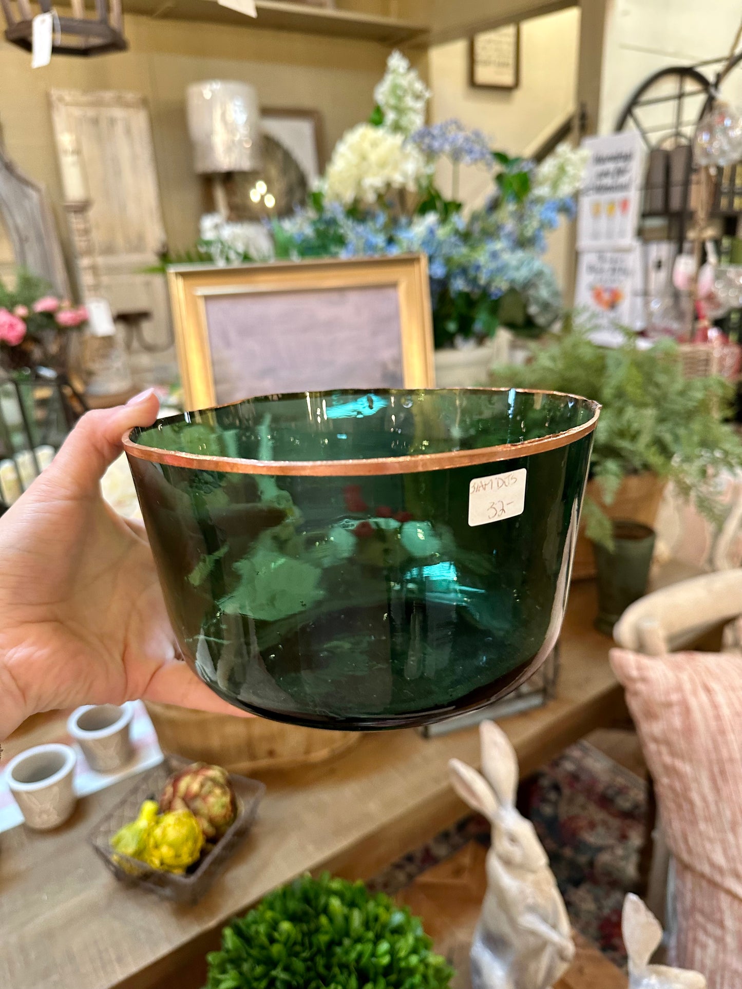 Green Bowl with Gold Rim